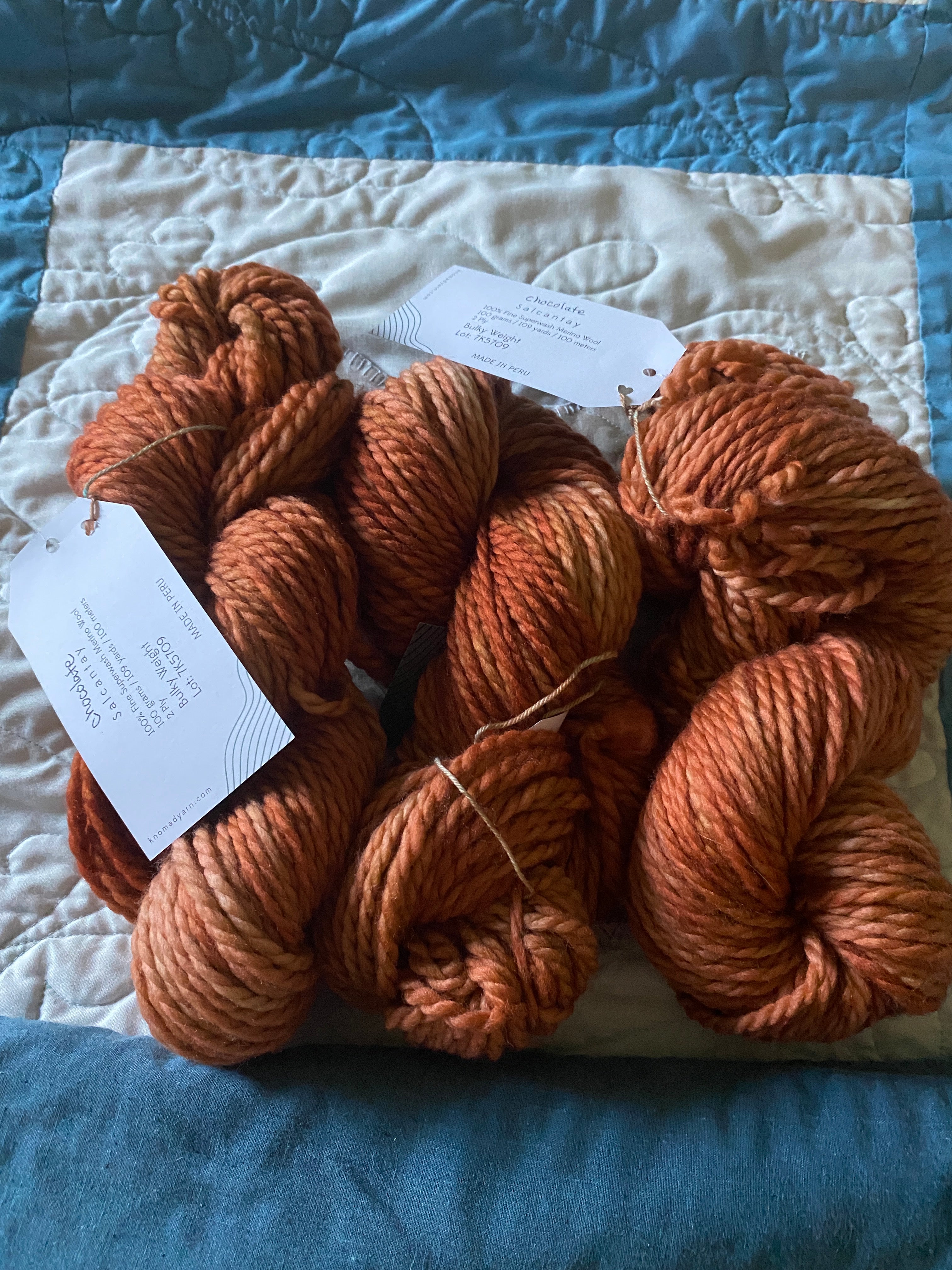 Hand dyed bulky weight merino wool 2 ply/109 yards